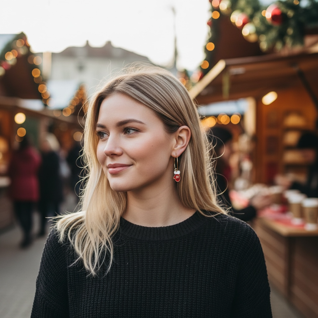 Red Mitten Hoop Earrings – Winter Jewelry, Cute Holiday Earrings