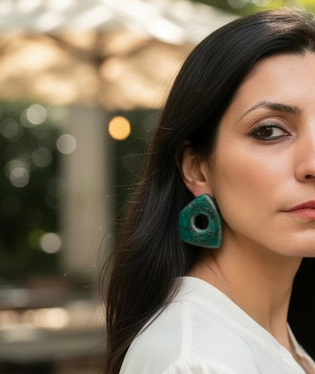 Galactic Halo Dangles and Forest Swirl Geo Stud Earrings