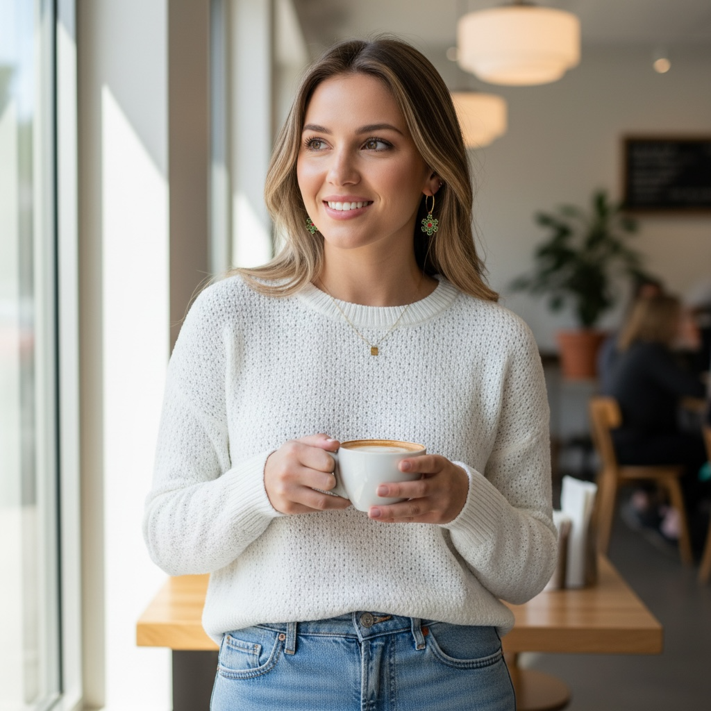 Holiday Snowflake Hoop Earrings – Green & Red Festive Earrings, Gift for Her