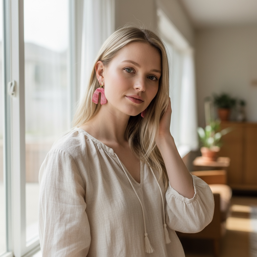 Rose Marble Arch Earrings – Pink Statement Polymer Clay Dangles