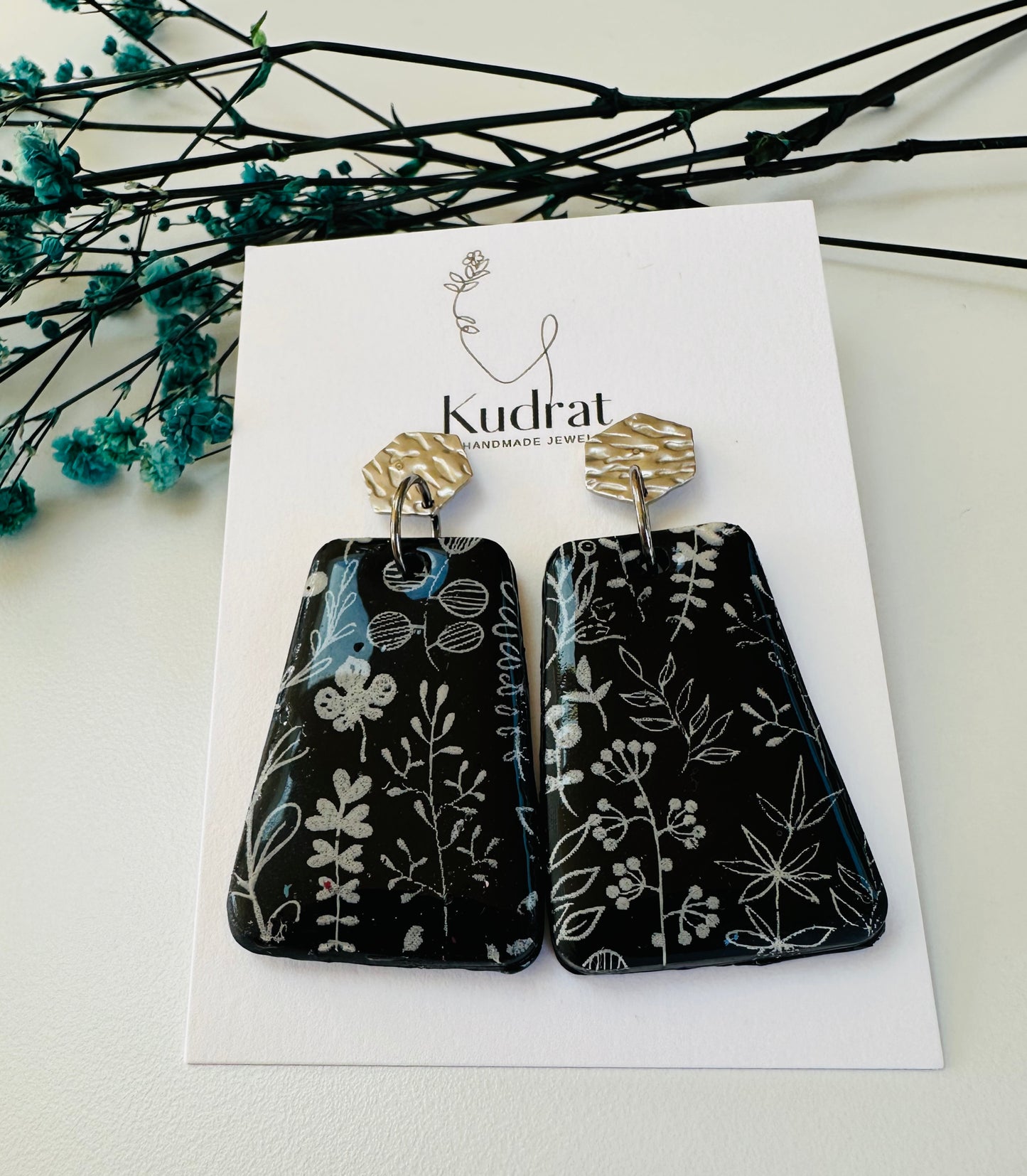Black Floral Dangles