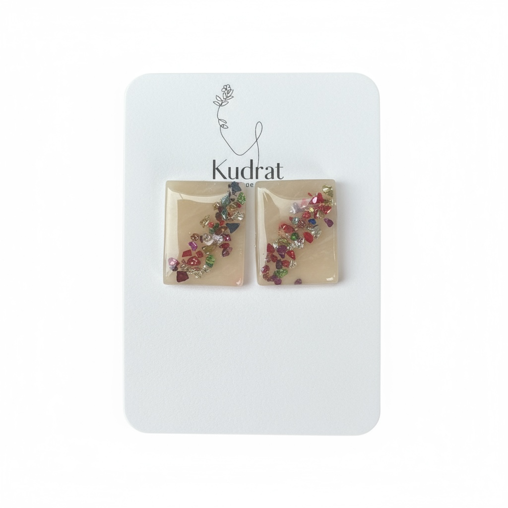 Handmade Resin Stud Earrings: Confetti Crystal Chips, Lightweight Statement Jewelry