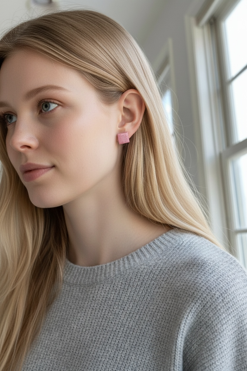 Modern Square Polymer Clay Earrings - Minimalist Handmade Studs