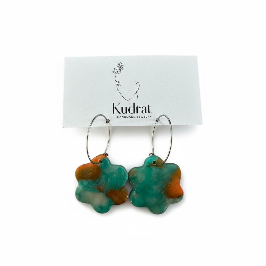 Tropical Wave Flower Hoops | Handmade Polymer Clay Earrings | Lightweight Boho Jewelry | Gift for Her