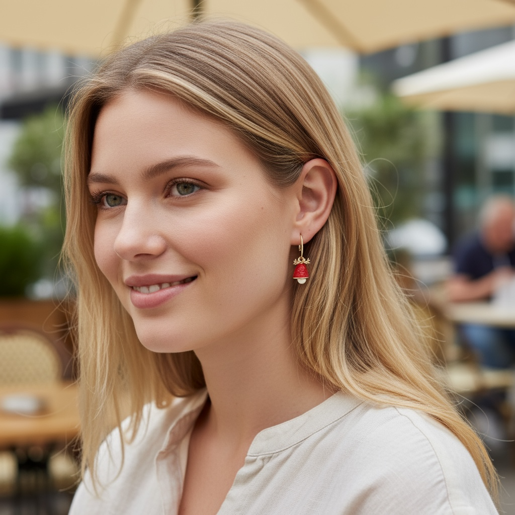Red Christmas Bell Hoop Earrings – Festive Holiday Dangle Earrings, Gold Hoop Christmas Jewelry, Cute Christmas Gift for Her