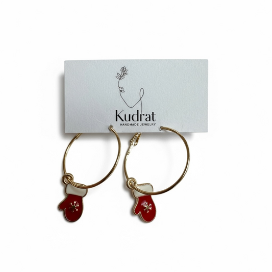 Red Mitten Hoop Earrings – Winter Jewelry, Cute Holiday Earrings