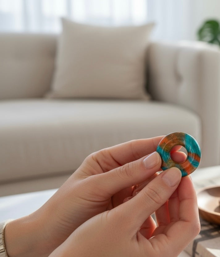 Tropical Polymer Clay Hoop Earrings: Teal, Orange, and Brown Swirl