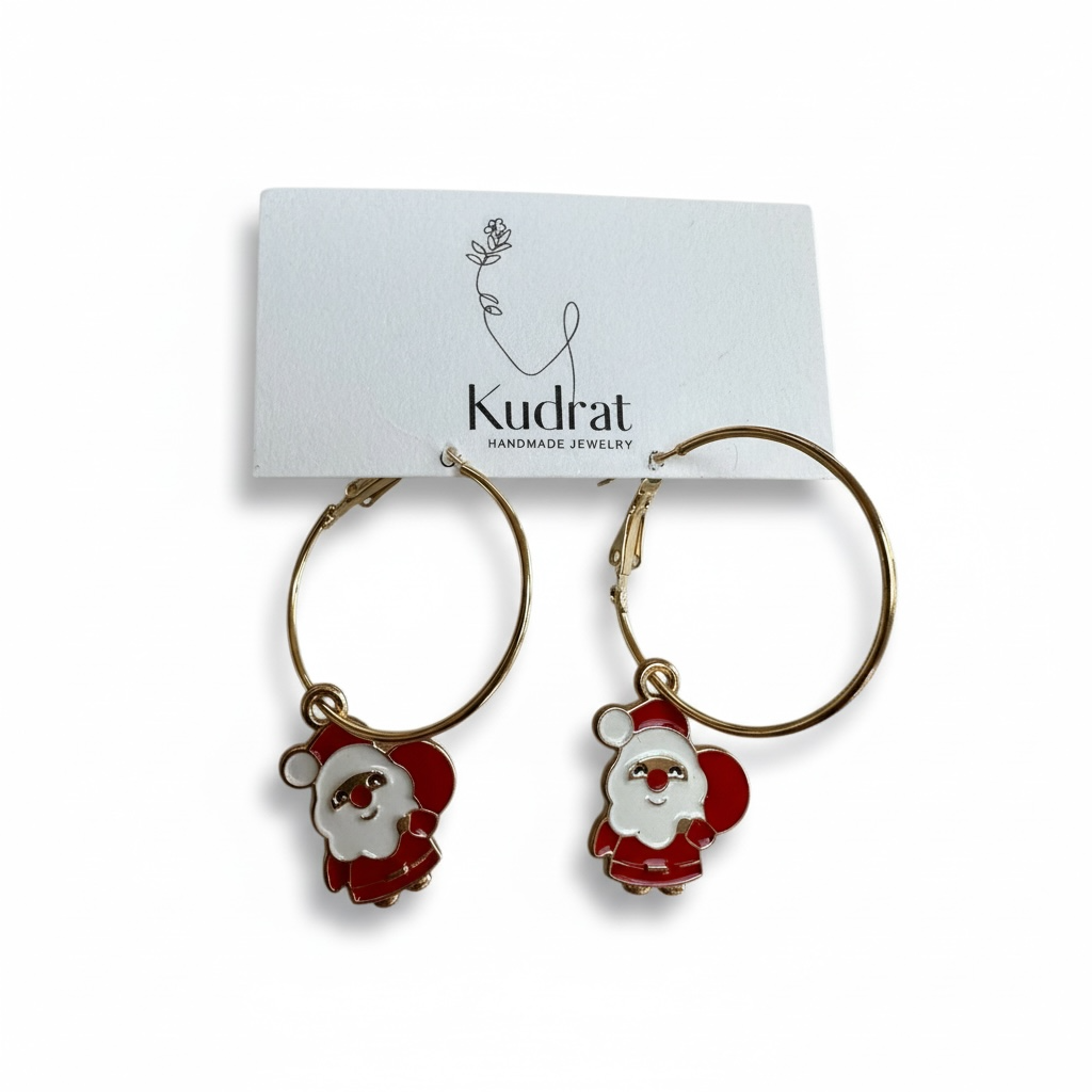 Santa Claus Hoop Earrings – Cute Holiday Earrings, Christmas Jewelry, Festive Gift