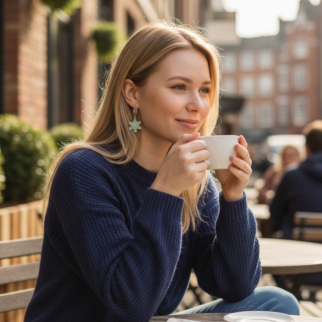 Mint Snowflake Hoop Earrings – Winter Jewelry, Holiday Earrings, Festive Gift