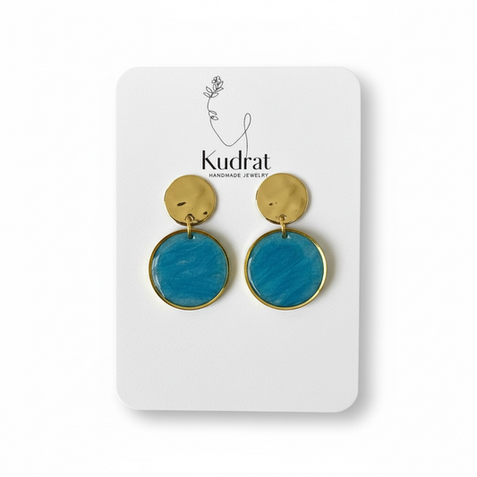 Modern Blue Circle Polymer Clay Earrings