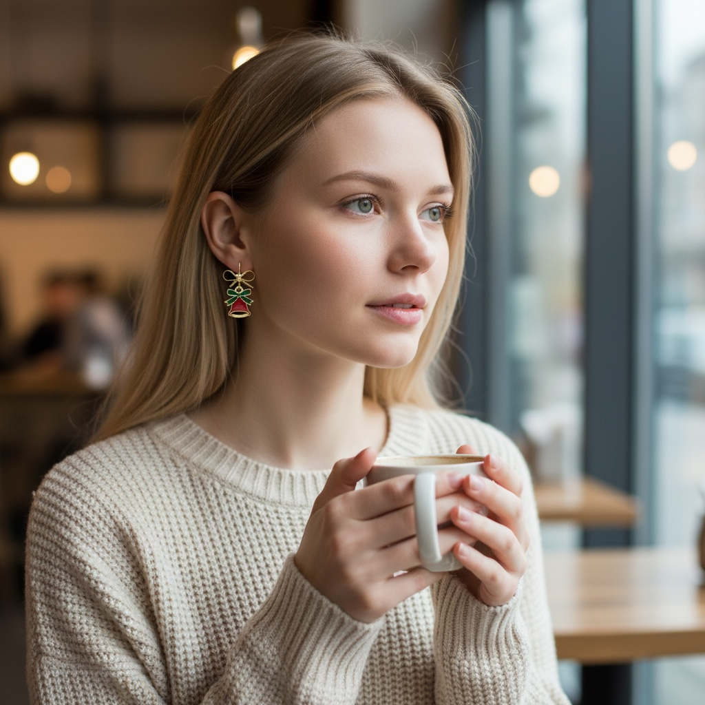 Christmas Bell Bow Earrings – Festive Holiday Dangles, Cute Christmas Jewelry