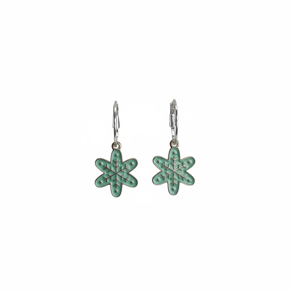 Mint Snowflake Hoop Earrings – Winter Jewelry, Holiday Earrings, Festive Gift