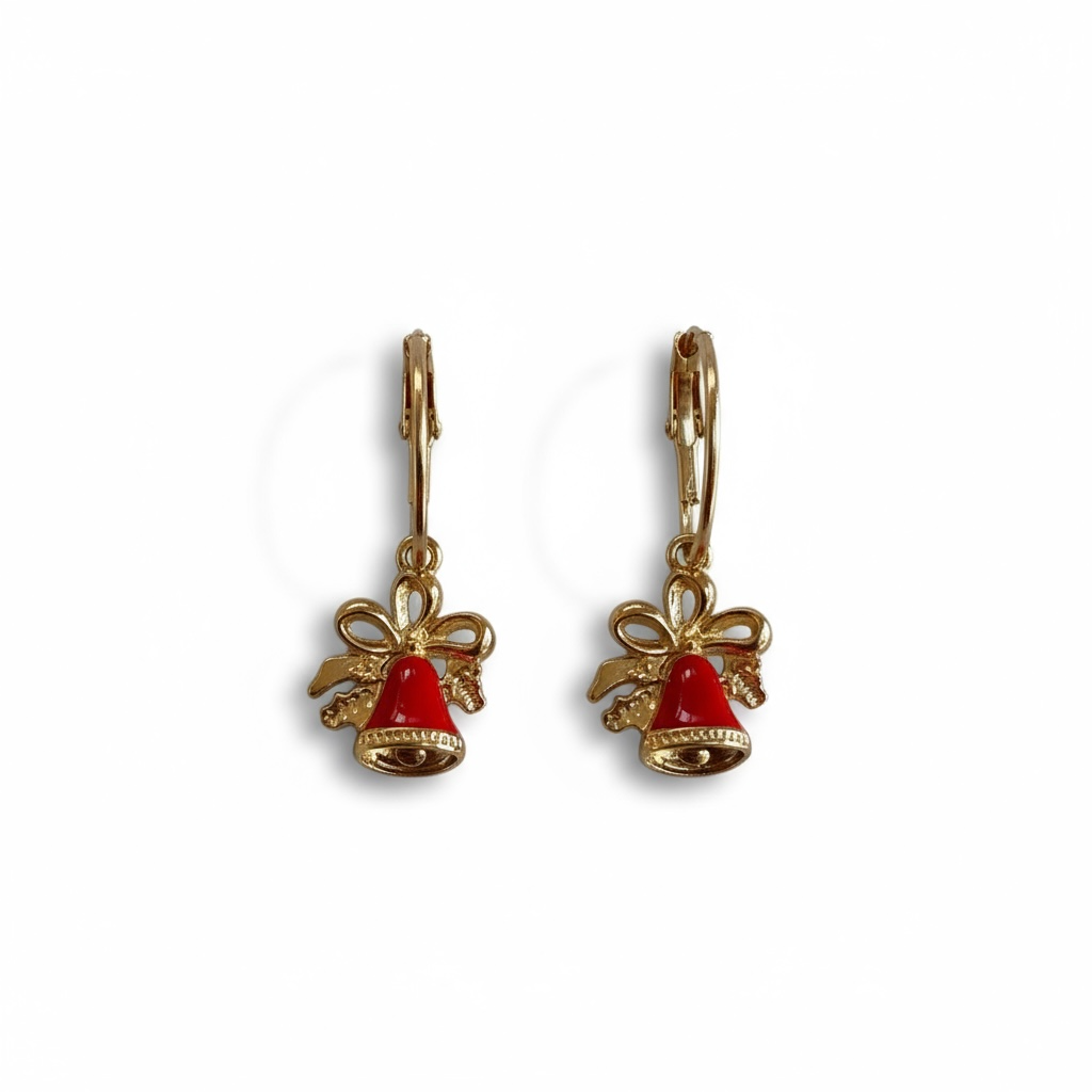 Christmas Bell Earrings – Gold Holiday Dangles, Festive Red Bell Jewelry