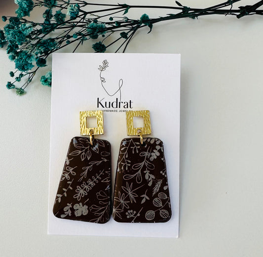 Brown Floral Dangle Earrings