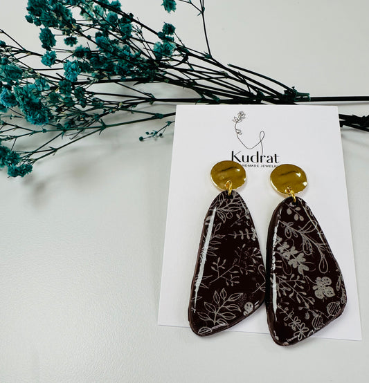 Brown Floral Dangle Earrings