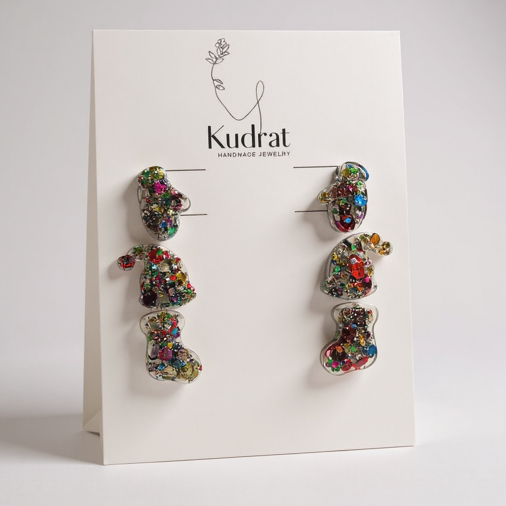 Festive Holiday Stud Set – Santa Hat, Stocking & Mitten Earrings | Handmade Resin Glitter Earrings