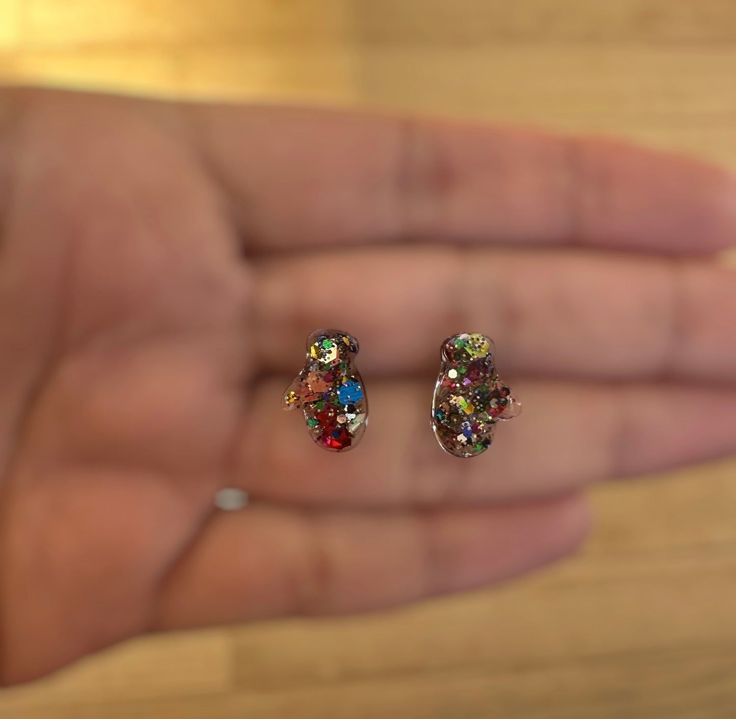 Festive Holiday Stud Set – Santa Hat, Stocking & Mitten Earrings | Handmade Resin Glitter Earrings
