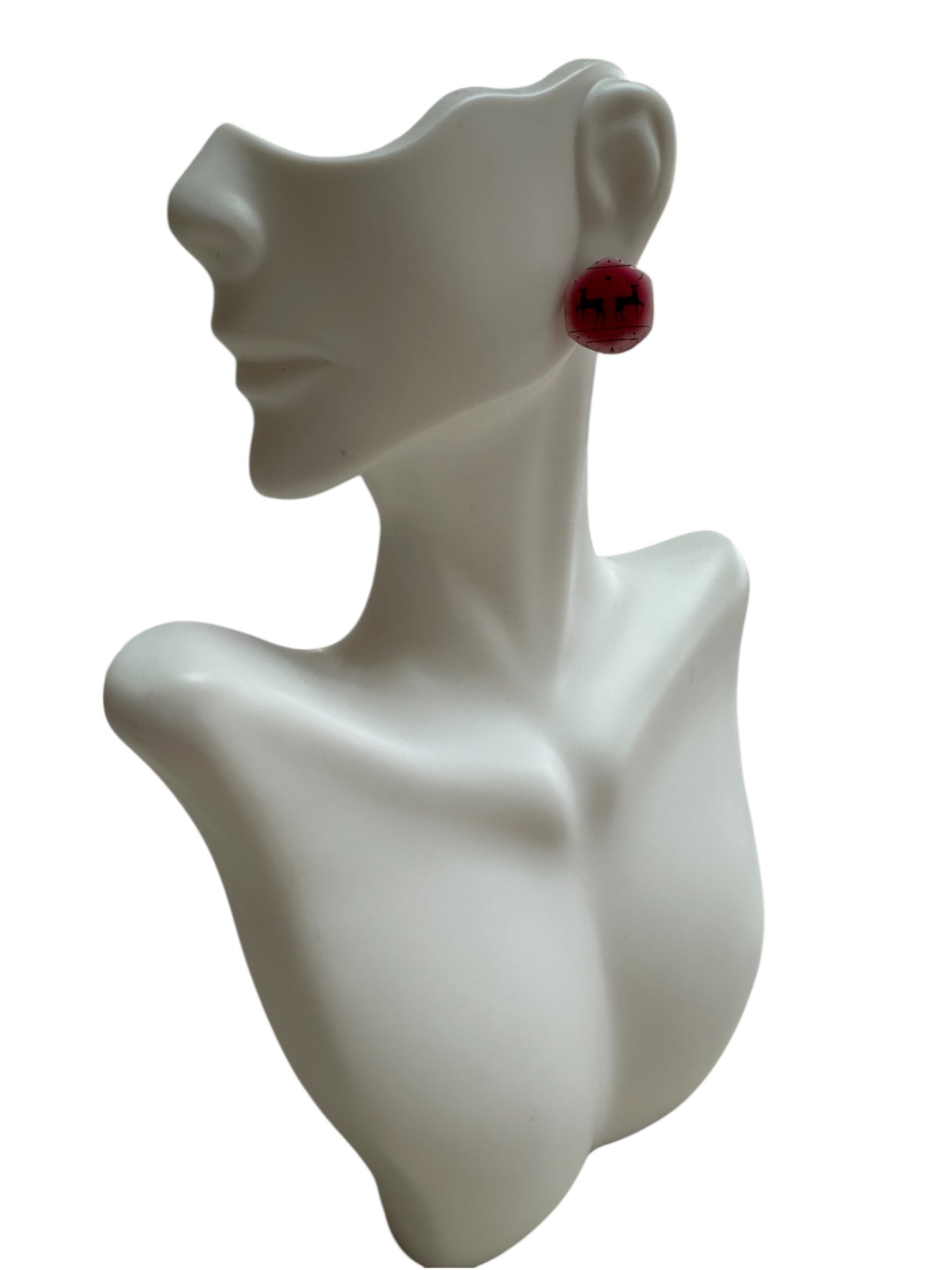 Red Winter Reindeer Studs – Handmade Holiday Earrings