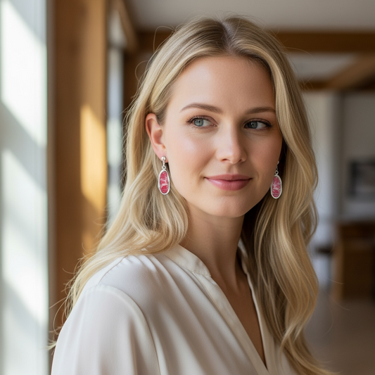 Red Reindeer Drop Earrings – Elegant Holiday Jewelry, Christmas Dangle Earrings