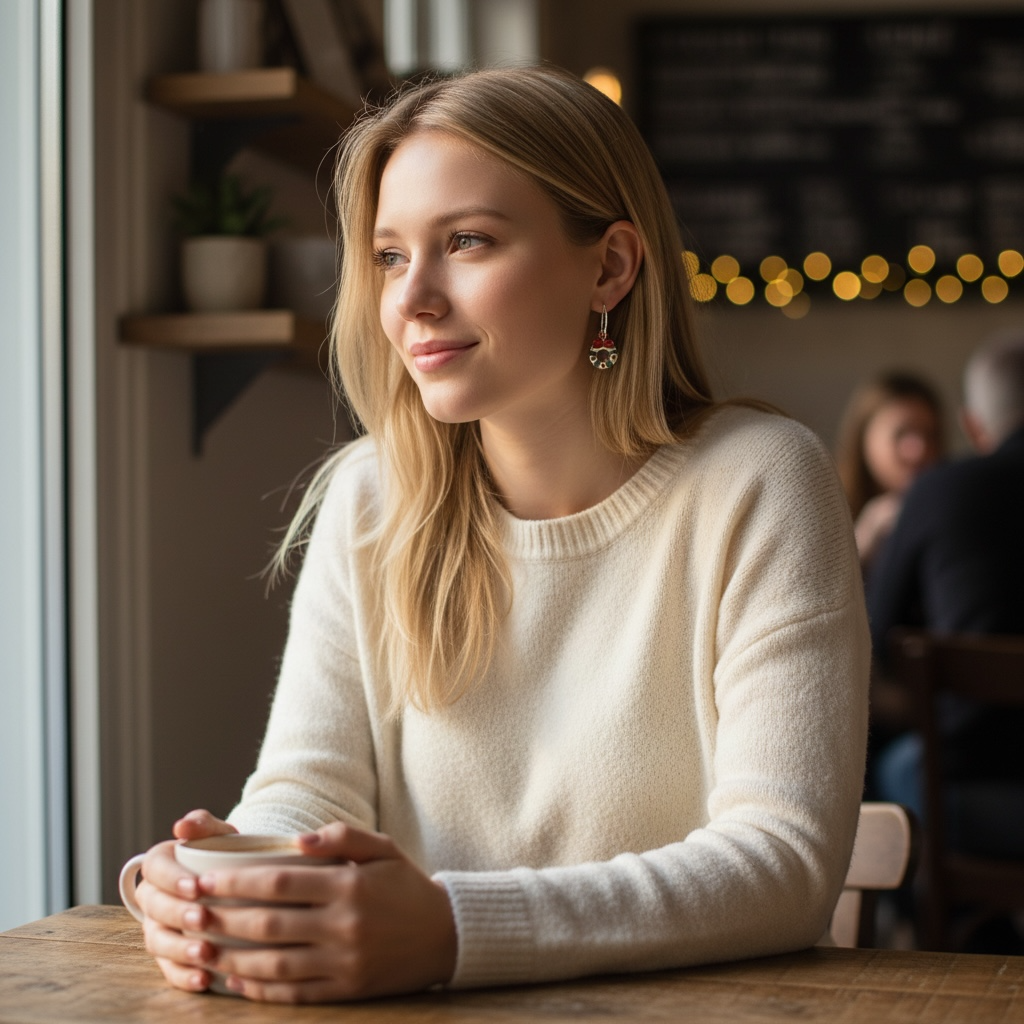Holiday Wreath Earrings – Gold Hoop Christmas Jewelry, Cute Winter Accessory
