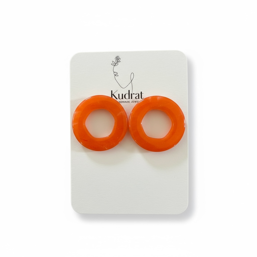 Handmade Tangerine Polymer Clay Hoop Earrings: Lightweight Boho Jewelry