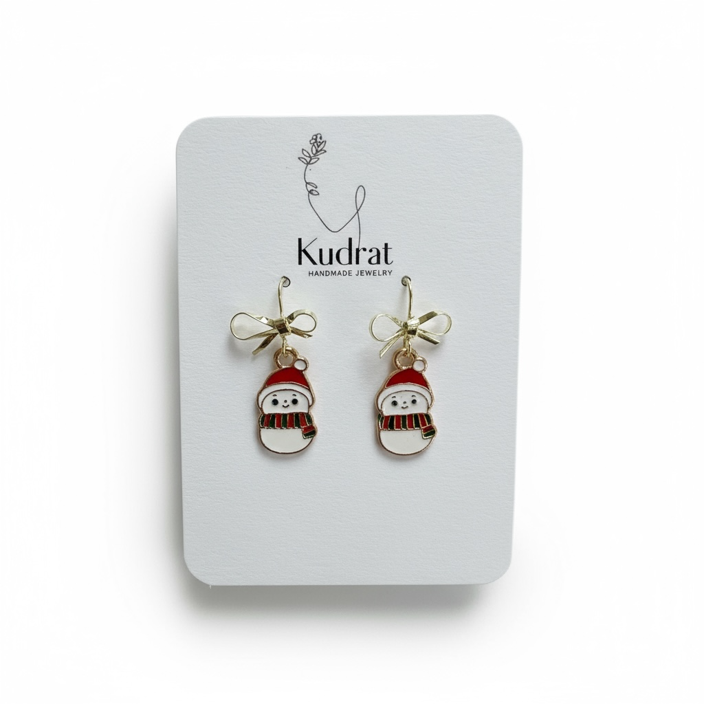 Snowman Bow Earrings – Cute Holiday Earrings, Christmas Jewelry, Festive Gift