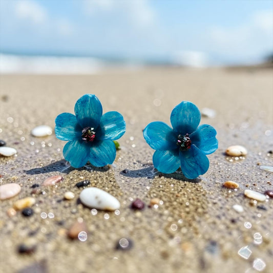 Petals of the Sea Earrings – Blue Floral Handmade Studs, Lightweight Polymer Clay Earrings, Coastal Jewelry, Unique Gift