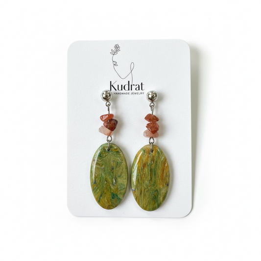 Emerald Green Polymer Clay Earrings - Handmade Statement Jewelry