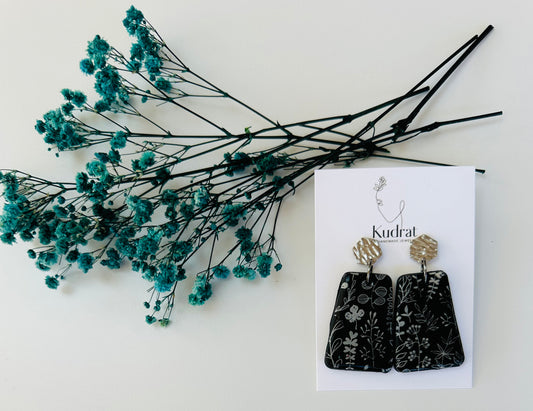 Black Floral Dangle Earrings