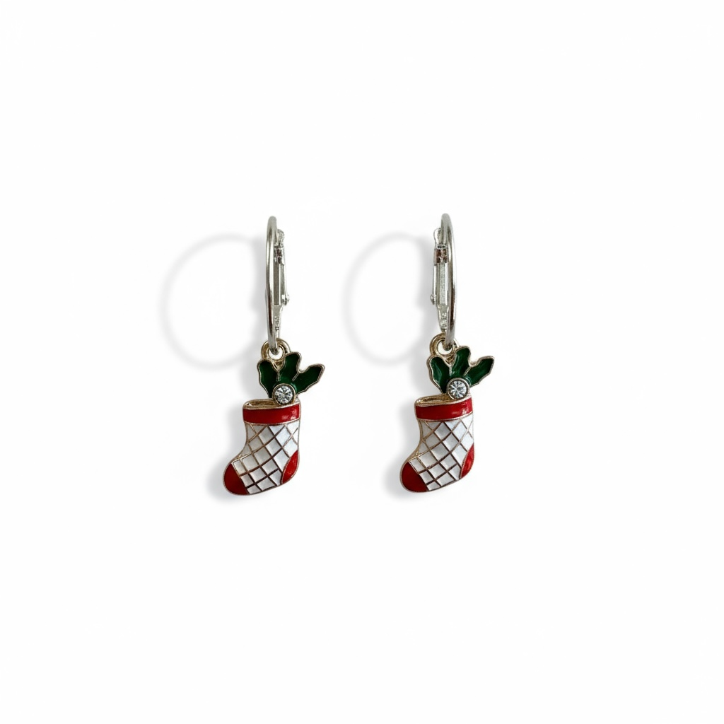 Holiday Stocking Earrings – Red & Green Charm Hoops, Christmas Accessory