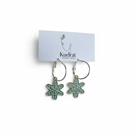 Mint Snowflake Hoop Earrings – Winter Jewelry, Holiday Earrings, Festive Gift