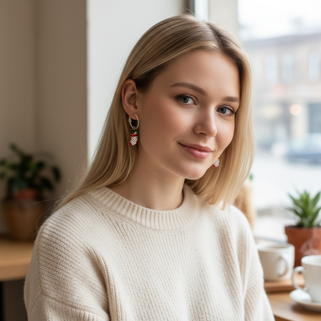 Holiday Stocking Earrings – Red & Green Charm Hoops, Christmas Accessory