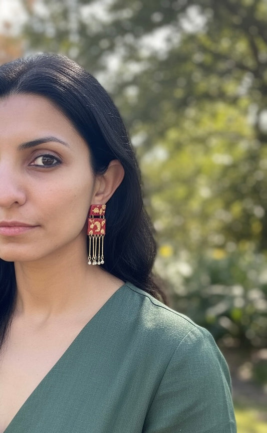 Scarlet Gilded Cascade Earrings