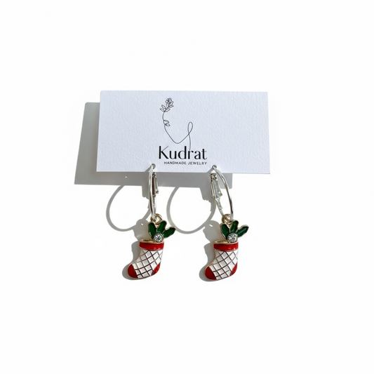 Holiday Stocking Earrings – Red & Green Charm Hoops, Christmas Accessory