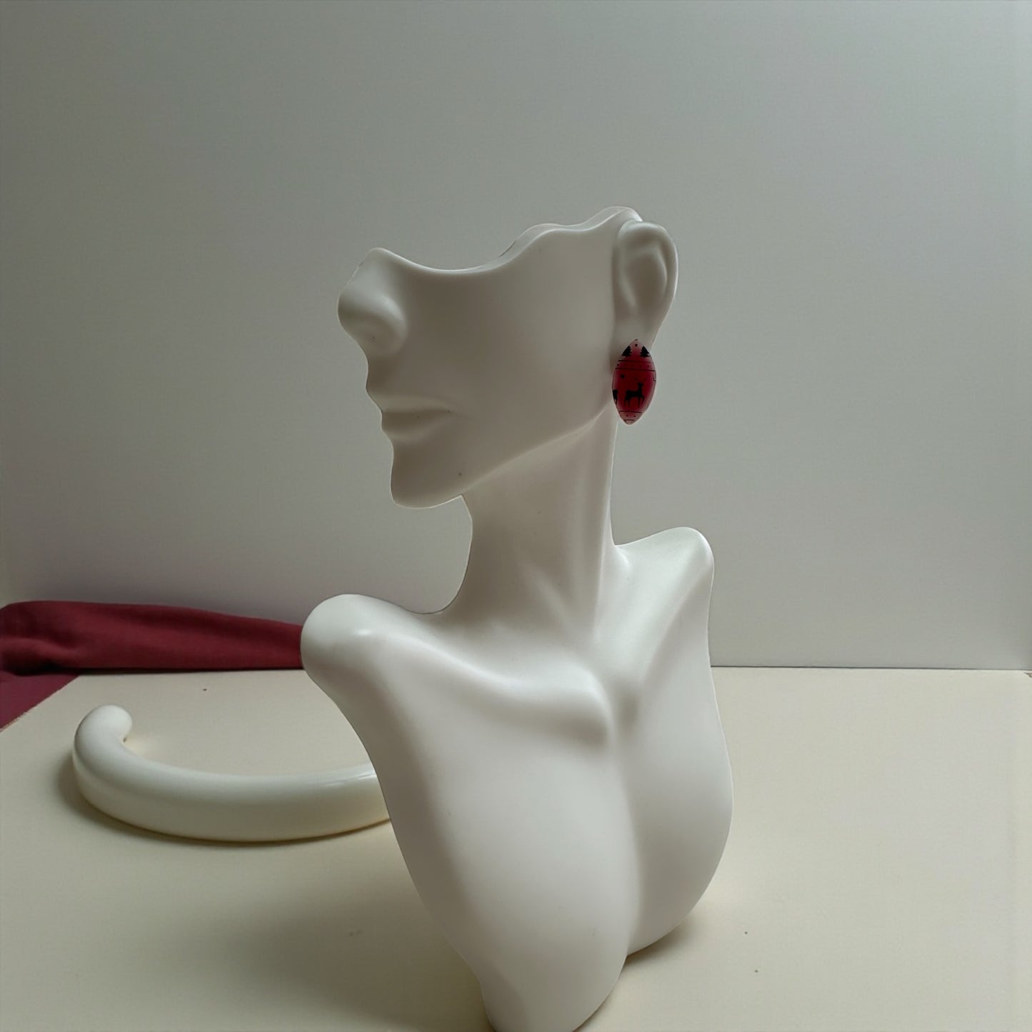 Crimson Reindeer Mini Studs - Holiday Oval Studs, Winter Reindeer Earrings, Handmade Christmas Jewelry, Festive Gift for Her