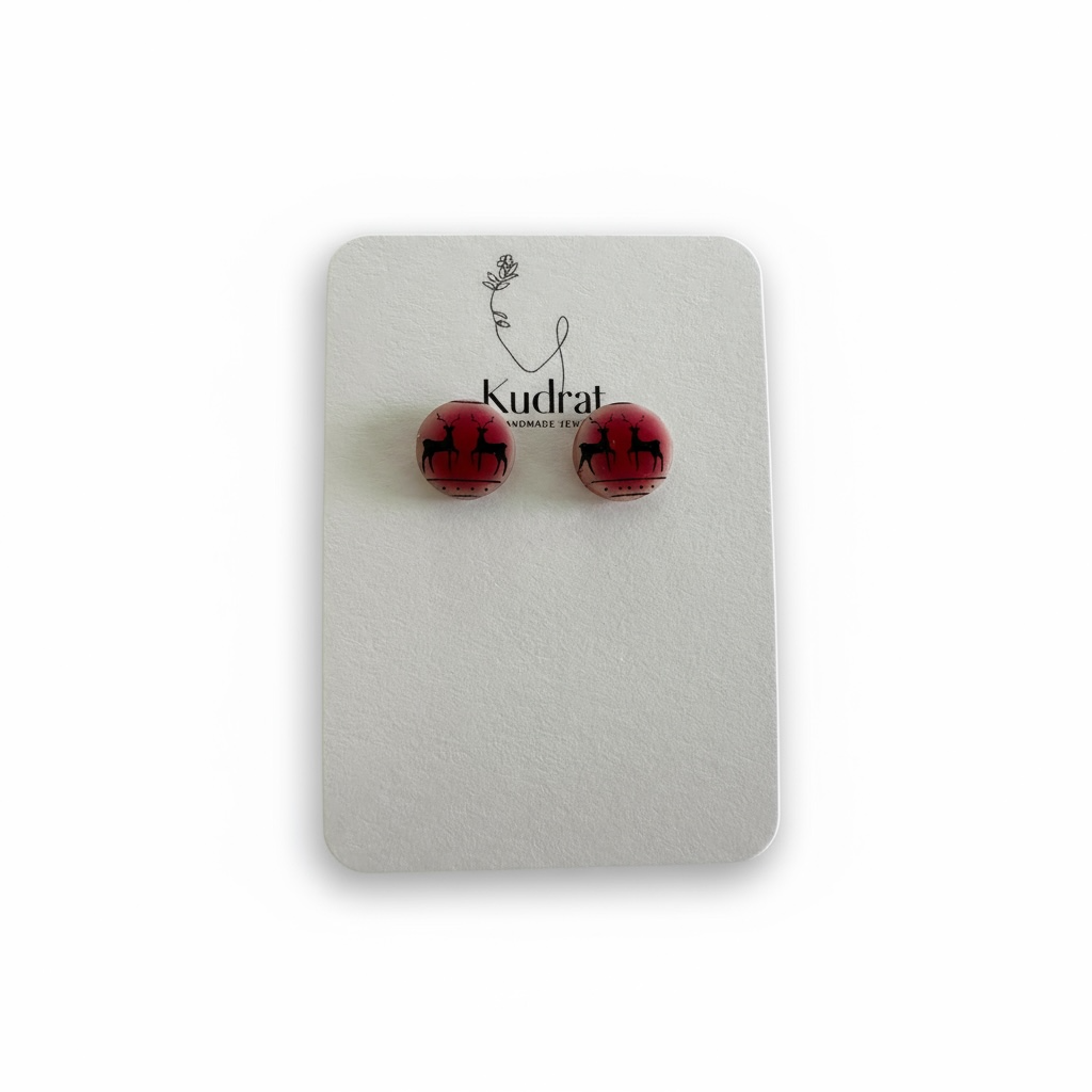 Holiday Reindeer Circle Studs – Handmade Mini Earrings