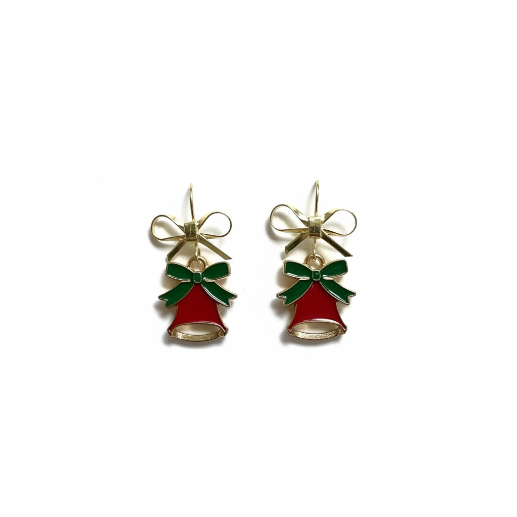 Christmas Bell Bow Earrings – Festive Holiday Dangles, Cute Christmas Jewelry