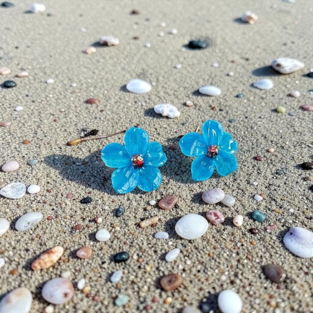 Petals of the Sea Earrings – Blue Floral Handmade Studs, Lightweight Polymer Clay Earrings, Coastal Jewelry, Unique Gift