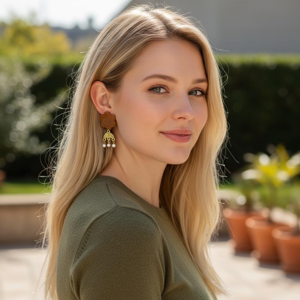 Golden Marigold Bloom Earrings – Handmade Polymer Clay Earrings with Antique Gold Charms and Crystals