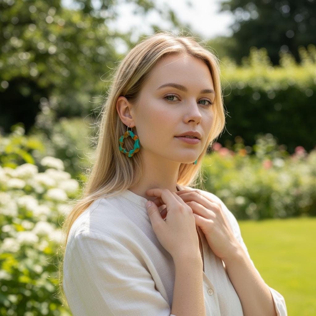 Turquoise Tide Flower Hoops | Handmade Polymer Clay Earrings | Lightweight Jewelry | Modern Colorful Earring