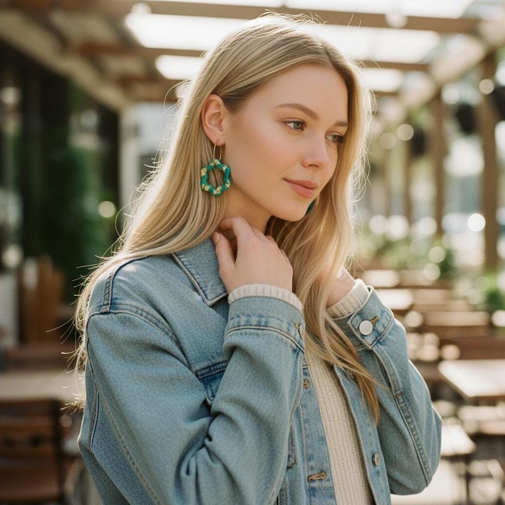 Turquoise Tide Flower Hoops | Handmade Polymer Clay Earrings with gold leaf | Lightweight Jewelry | Statement Hoops